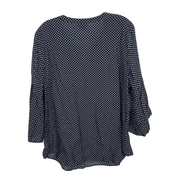 Van Heusen Womens XL Top Polka Dot Bell Sleeve Blouse Rayon Blend V Neck Blue - Picture 3 of 11